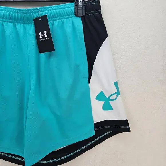 UNDER ARMOUR WOMEN'S LARGE ACTIVE SHORTS BLUE BLACK WHITE - Picture 2 of 7